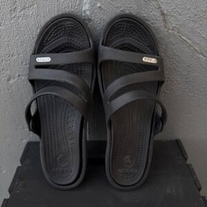 Crocs Meleen Twist Black Slide Sandals Womens Size 8 Lightweight Comfort 202492